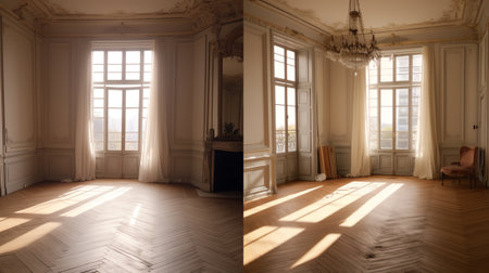 Renovation before and after - renovating empty apartment roomの素材