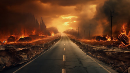 Road on an area burned by fireの素材