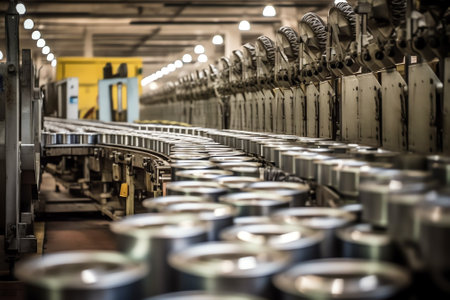 Empty new aluminum cans for drink process in factory line on conveyor belt machine at beverage manufacturing. food and beverage industrial business concept. High quality photoの素材