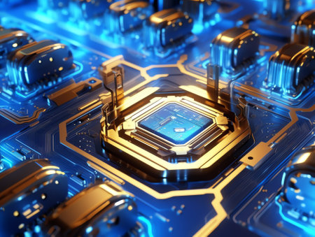 Manufacturing circuit board copper foil modern manufacturing assembly line. Digital industrial workshop. Industrial background elements.の素材