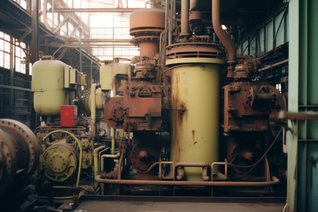 Inside the abandoned ex Soviet factory - oil base. Boiler house control unit.の素材