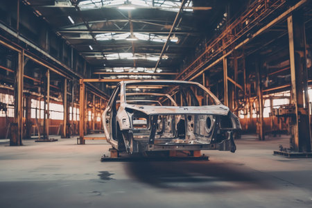 New empty automobile body in facrory assembling workshopの素材