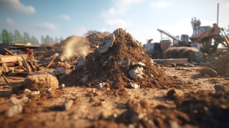 Heap of earth sand and clay at the construction site against the sky. Earthworks at the construction siteの素材