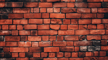 Panoramic background of wide old red brick wall texture. Home or office design backdrop.の素材