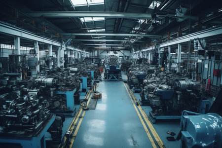 factory workshop interior and machinesの素材