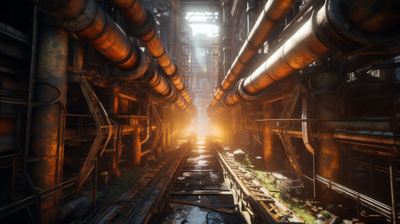 Imposing staircase inside the hall of an abandoned power plant, HDR processingの素材