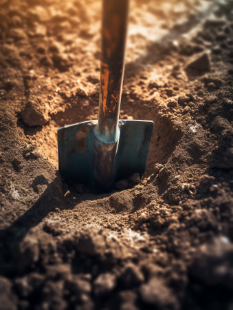 Soil excavation at the construction site. A pile of sand and earth after earthworks. Trench in the groundの素材