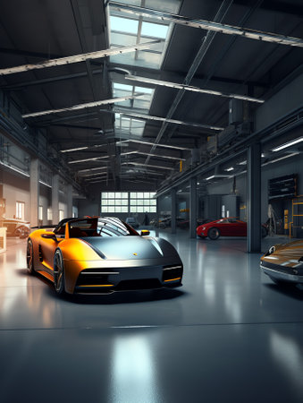 Clean light warehouse car background 3D renderingの素材