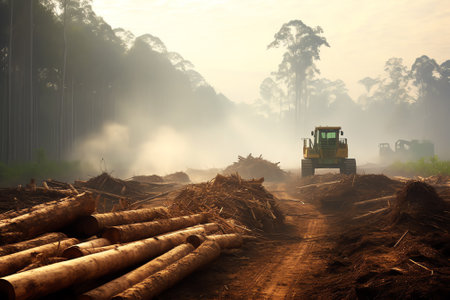 Deforestation: Environmental problem of rainforest destroyed to make way for oil palm plantationの素材