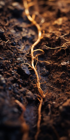 Soil on earth as texture and background. Warning or protective tape at a construction siteの素材