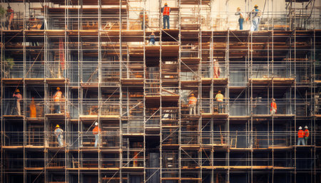 Closeup of scaffolding storage in the construction site. Scaffolding equipment for construction.の素材