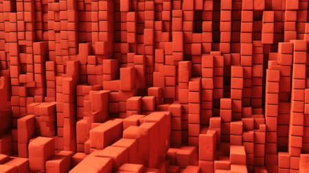 Construction material. Horizontal shot of new red bricks stacked in empty  building under constructionの素材