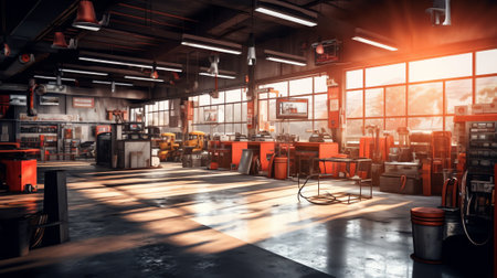 Industrial interior of a vehicle repair stationの素材
