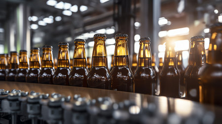 Alcohol beverage production on the factory. aluminium cans on conveyor belt of drink filling machineの素材