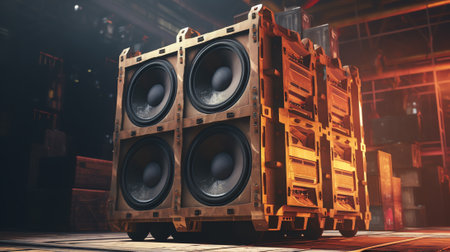 Installation of equipment. Concert equipment transportation. Boxes on wheels. Boxes upholstered in metal. Engineering work.の素材