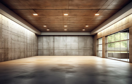 Modern Storehouse 3D Interior with Opened Doors. 3D Renderingの素材
