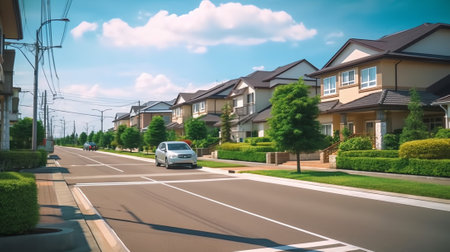 Streets ready in new estate development, site of growth area no houses stage in new under construction residential suburb landの素材