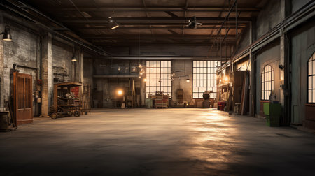 Old factory buildings, spacious workshopの素材