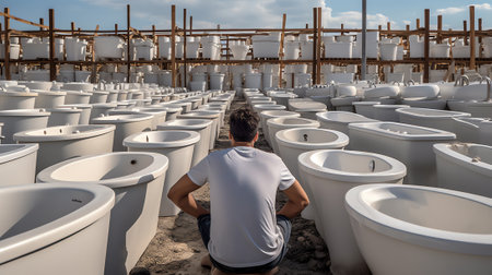 Bilecik, Turkey 2016-08-25: Factory view in Bilecik. This Factory produces ceramic bathroom parts.の素材
