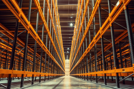 Klerksdorp, South Africa - February 17, 2015: Interior of empty industrial parts distribution warehouse shelvesの素材