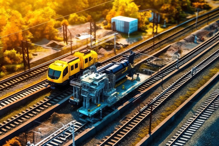 Empty railway wagons for cargo transportation top view. A place for storage, repair and maintenance of freight railcars. Logistics, transportation of bulk materials, coal, crushedの素材