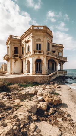 unfinished house in turkish cyprus. abandoned building on a tourist islandの素材