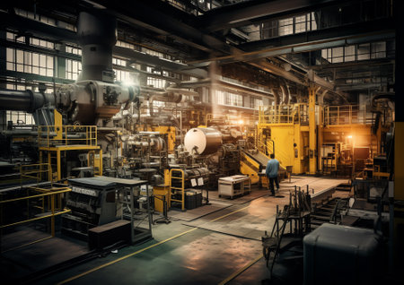 factory workshop interior and machinesの素材