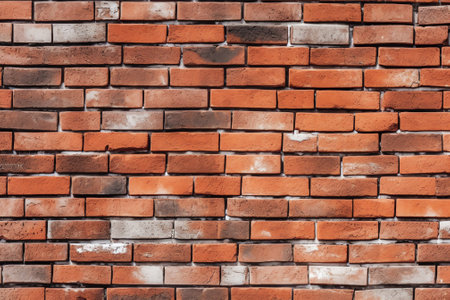 Panoramic background of wide old red brick wall texture. Home or office design backdropの素材