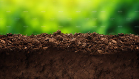 Soil on earth as texture and background. Warning or protective tape at a construction siteの素材