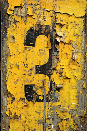 Walkway signs and painted yellow on the factory floor. scratched cement surface industrial safety signの素材
