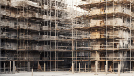 Abandoned empty construction site with scaffoldingの素材