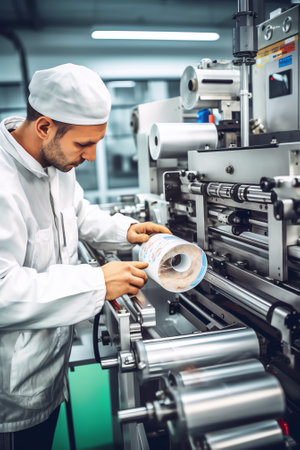 Production of aluminum cans for drinks. Plant of high-tech equipment for the production of food packaging. Food aluminum from the roll enters the press machine. Shymkent, Kazakhstaの素材