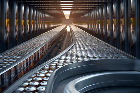 Empty conveyor belt 3D renderingの素材