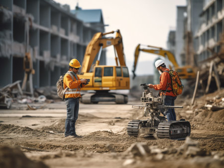 Diggers on Construction Site During Breakの素材