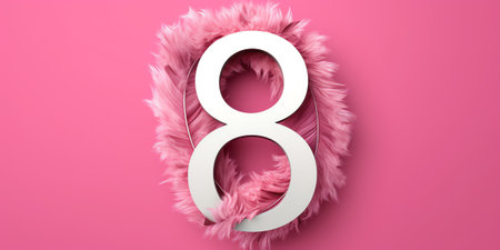 Generative AI : 8 March greeting card mothers day International Womens Day congratulate Holiday background celebration concept Pink hyacinth bouquet and 8 number on pink backgroundの素材