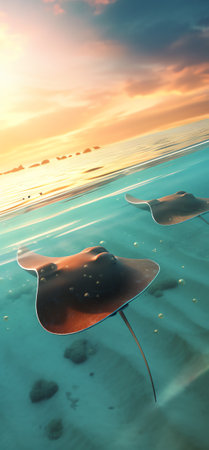 Generative AI : Five Rays Swim Above Sandy Ocean Bottomの素材