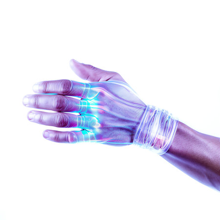 Generative AI : A closeup view on the violently shaking hands of a PD sufferer Parkinsons disease tremors of the wrist and hand joints are the main symptom of the disorderの素材