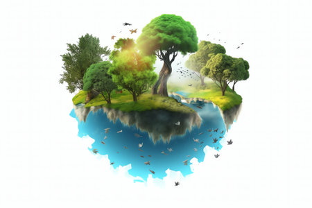 Generative AI : 3D grass liver planet isolated Realistic liver images are human green tree shapes about diseases and cirrhosisの素材