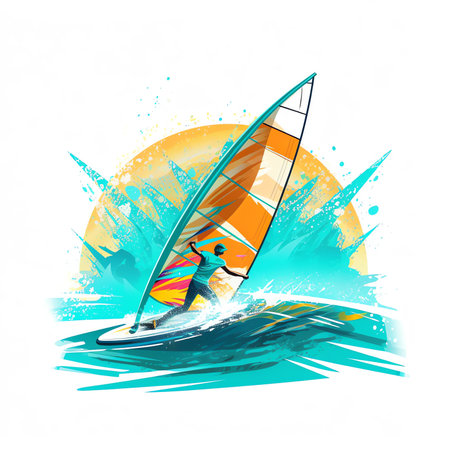 Generative AI : A pair of windsurfers in the sea on a sunny dayの素材
