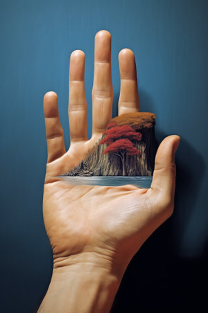 Generative AI : A hand that gives hope A metaphor for help and charity Contemporary art collageの素材