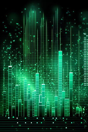 Generative AI : Abstract dark mathematical background with light green figures and graphsの素材