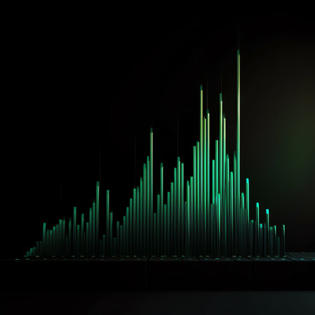 Generative AI : Abstract dark mathematical background with light green figures and graphsの素材