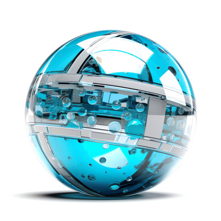 Generative AI : Abstract reservoir of water in the form of a sphere isolated on a white backgroundの素材