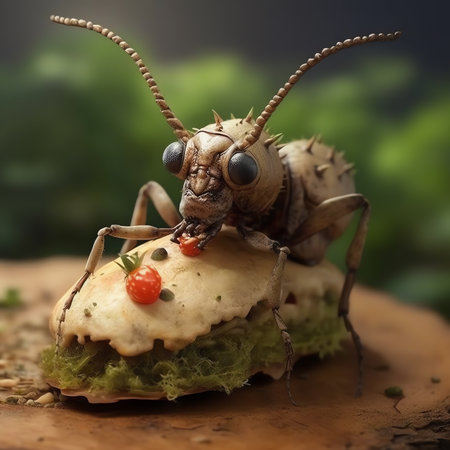 Generative AI : Acheta domestica It is a cricket used as food for reptiles in terrariums It is the food of the future for humans because of its high protein contentの素材