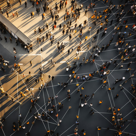 Generative AI : Aerial People crowd on pedestrian crosswalk Top view backgroundの素材