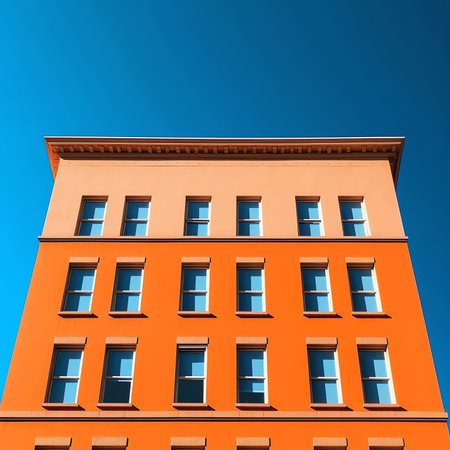 Generative AI : Abstract red building blue skyの素材