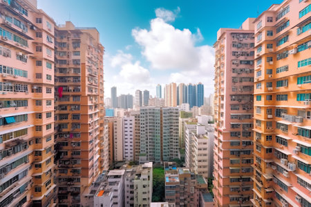 Generative AI : Aerial view of expensive houses on the hill in Hong Kongの素材