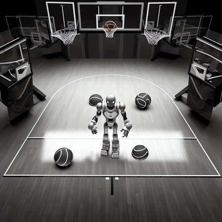 Generative AI : Aerial view of a multipurpose inside sports court No personsの素材