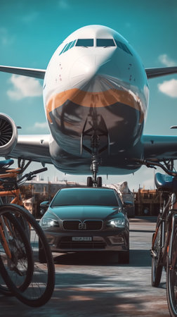 Generative AI : Airplane parked at the airport 3d renderingの素材