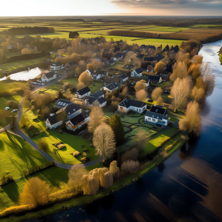 Generative AI : Aerial view of canal Eemskanaal and countryside province of Groningen The Netherlandsの素材